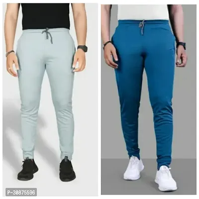 Stylish Multicoloured Cotton Blend Solid Track Pant For Men-Pack Of 2-thumb0