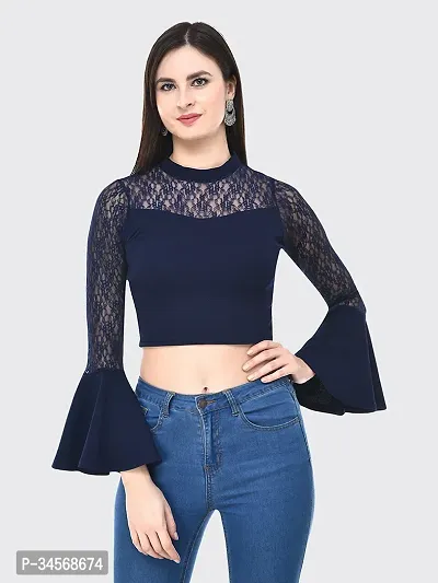 Elegant Blue Cotton Solid Top For Women-thumb0