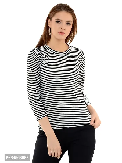 Elegant Grey Cotton Striped Tshirt For Women-thumb0