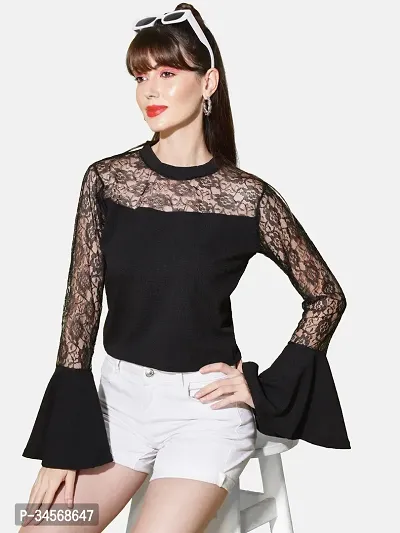 Elegant Black Cotton Solid Top For Women