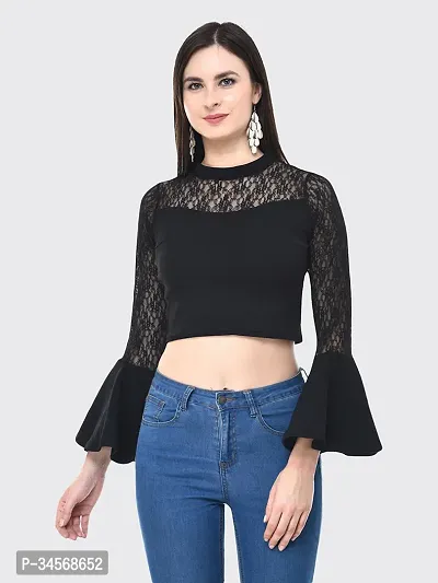 Elegant Black Cotton Solid Top For Women