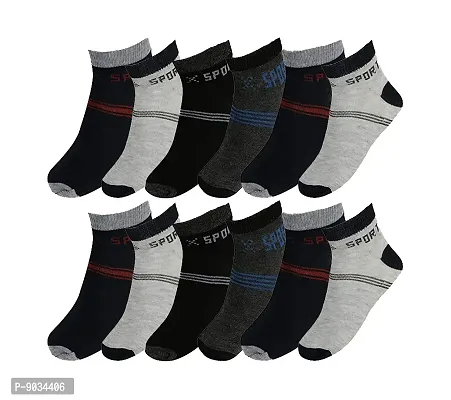 TENDSY Premium Men's and Women's Cotton Ankle Length Socks/Sport Socks (Pack of 12 Pairs, Free Size, Multicolor)