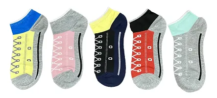 TENDSY Shoe Lace Designer Unisex Premium Ankle Length Socks For Men Women (Pack of 5 Pairs, Free Size, Multicolor)