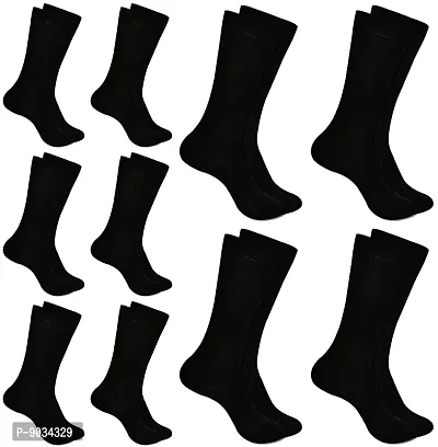 TENDSY Men's and Boy's Premium Full Length Socks, Mid Calf Length Socks, Formal Socks, Office Socks (Pack of 10 Pairs, Black)-thumb0