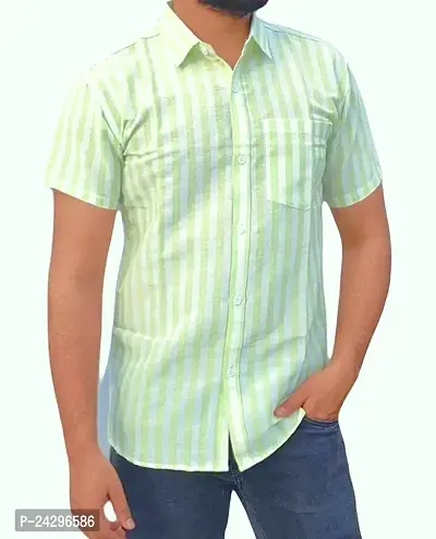 Reliable Green Cotton Blend Self Pattern Short Sleeves Casual Shirts For Men-thumb0