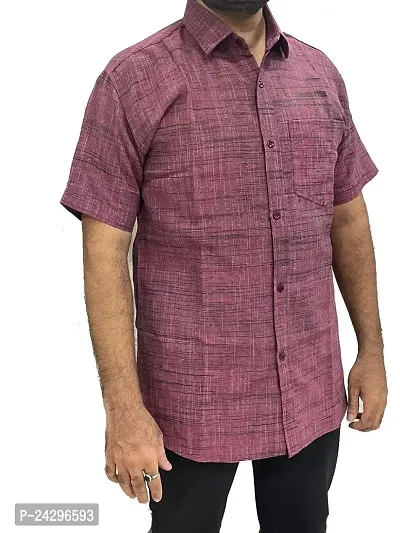 Reliable Purple Cotton Blend Self Pattern Short Sleeves Casual Shirts For Men