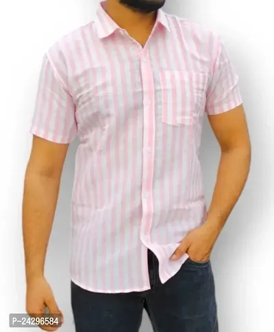 Reliable Pink Cotton Blend Self Pattern Short Sleeves Casual Shirts For Men-thumb0