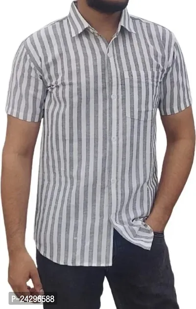 Reliable Grey Cotton Blend Self Pattern Short Sleeves Casual Shirts For Men-thumb0