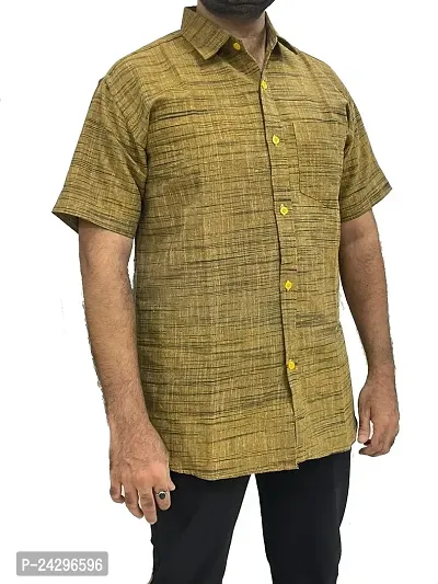 Reliable Yellow Cotton Blend Self Pattern Short Sleeves Casual Shirts For Men-thumb0