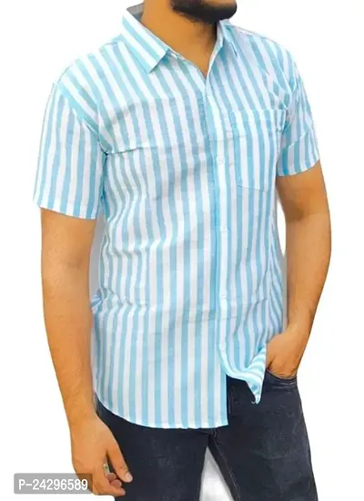 Reliable Blue Cotton Blend Self Pattern Short Sleeves Casual Shirts For Men