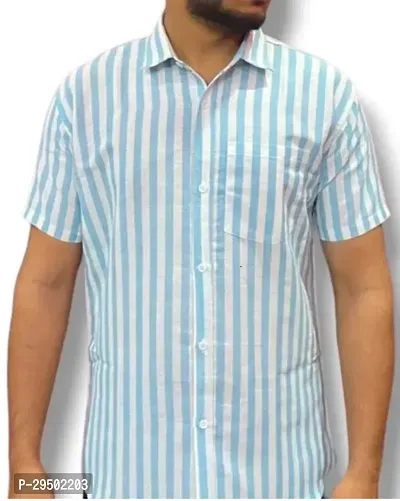 Stylish Blue Khadi Cotton Short Sleeves Shirt For Men-thumb0