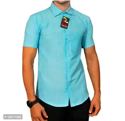 Trending Blue Cotton Short Sleeves Casual Shirt For Men Combo Of 2-thumb2