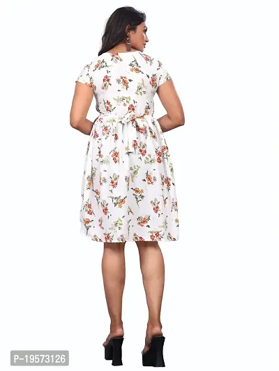 SARVOPARI Women's American Crepe with Digital Printed Knee Length Western Dress [White]-thumb5