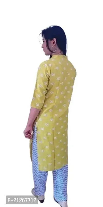 Women's Printed Rayon Kurta (XX-Large, Yellow)-thumb0