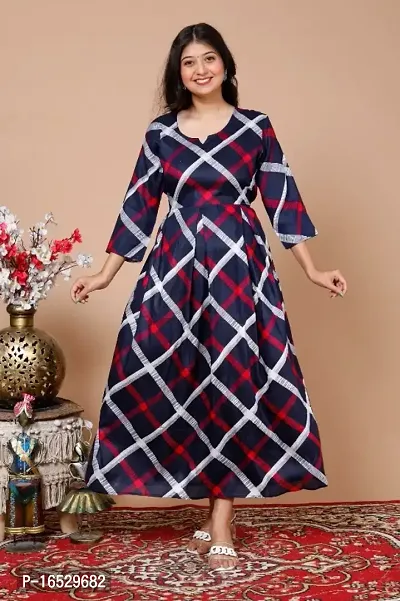 Women Rayon Block Print Maxi Dress for Women