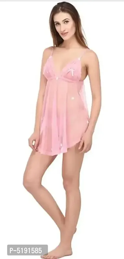 Babydoll Night Dress in Net with G-String Panty (FREE SIZE)-thumb0