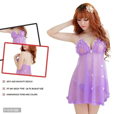 Babydoll Hot Night Dress in Net with G-String Panty (FREE SIZE)