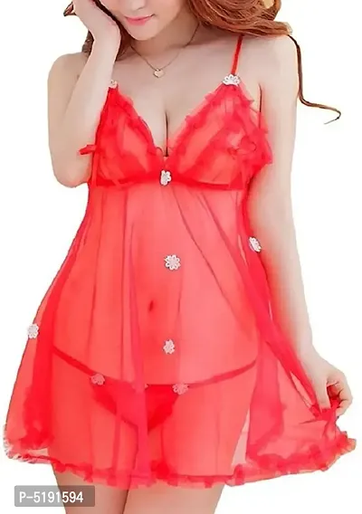 Babydoll Sexy and Hot Night Dress in Net with G-String Panty (FREE SIZE)-thumb0