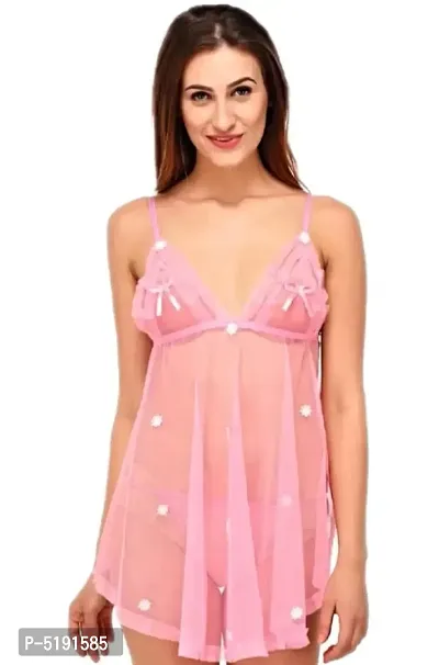 Babydoll Night Dress in Net with G-String Panty (FREE SIZE)-thumb2