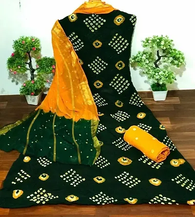Pure Cotton with Hand Bandhej Unstiched Rajasthani Bandhani Dress Material