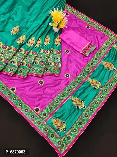 Attractive Satin Embroidered Saree with Blouse piece-thumb0