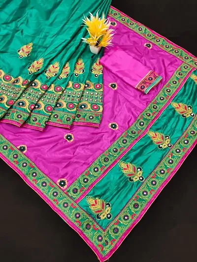 Satin Embroidered Half and Half Sarees with Blouse piece