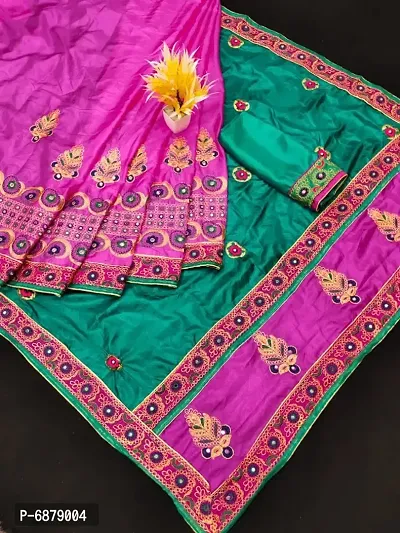 Attractive Satin Embroidered Saree with Blouse piece-thumb0