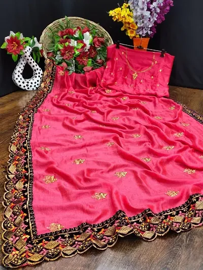Cotton Silk Embroidered Lace Border Sarees with Blouse piece