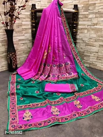 Art Silk Embroidered Half  Half Saree with Blouse Piece-thumb0