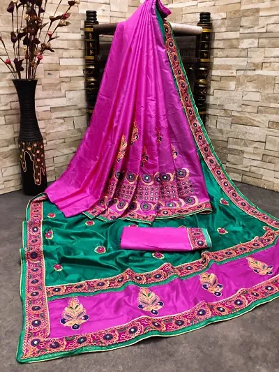 Art Silk Embroidered Half and Half Sarees with Blouse Piece