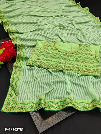Georgette Striped Lace Border Sarees with Blouse Piece
