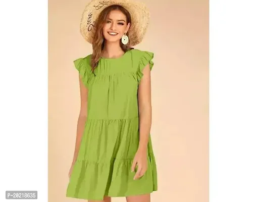 Stylish Green Cotton Printed Fit And Flare Dress For Women