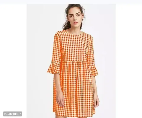 Stylish Orange Cotton Printed Fit And Flare Dress For Women