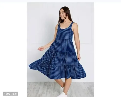 Stylish Blue Cotton Printed Fit And Flare Dress For Women-thumb0