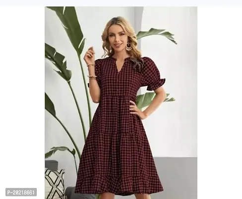 Stylish Maroon Cotton Printed Fit And Flare Dress For Women-thumb0