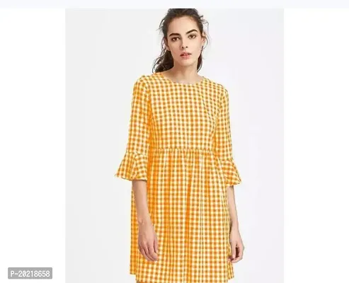 Stylish Yellow Cotton Printed Fit And Flare Dress For Women