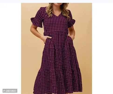 Stylish Purple Cotton Printed Fit And Flare Dress For Women-thumb0