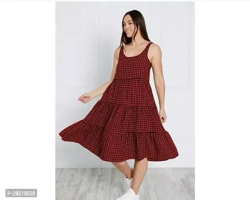 Stylish Red Cotton Printed Fit And Flare Dress For Women-thumb0