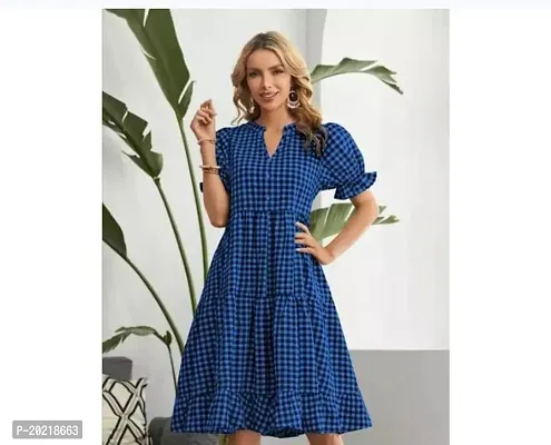 Stylish Blue Cotton Printed Fit And Flare Dress For Women-thumb0