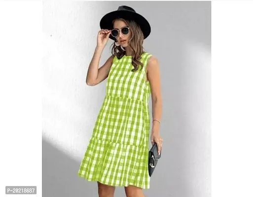 Stylish Green Cotton Printed Fit And Flare Dress For Women