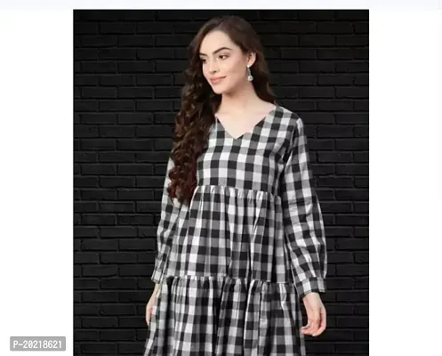 Stylish Grey Cotton Printed Fit And Flare Dress For Women-thumb0