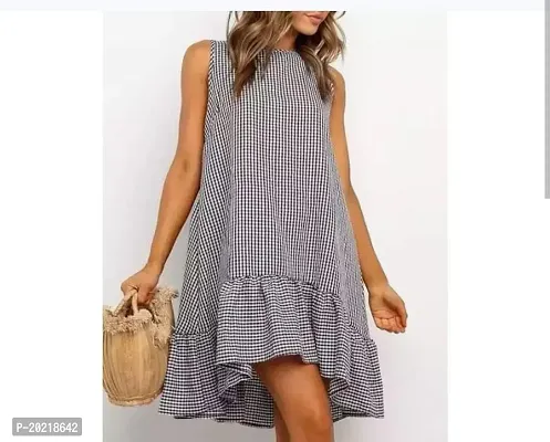Stylish Grey Cotton Printed Fit And Flare Dress For Women