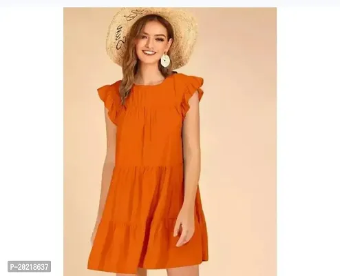 Stylish Orange Cotton Printed Fit And Flare Dress For Women