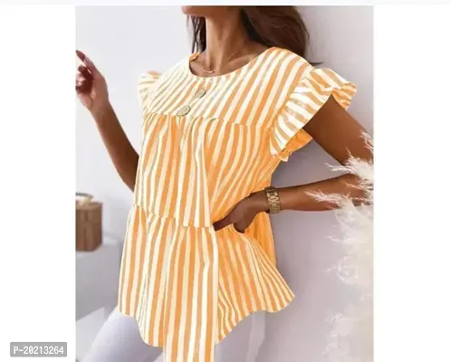 Elegant Orange Cotton Striped Top For Women