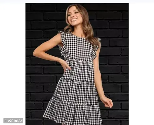 Stylish Grey Cotton Printed Fit And Flare Dress For Women-thumb0