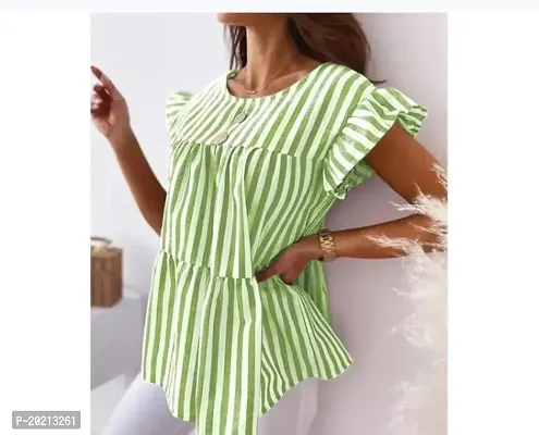 Elegant Green Cotton Striped Top For Women