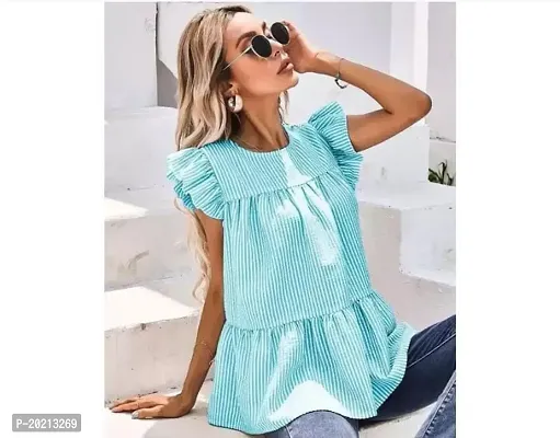 Elegant Turquoise Cotton Printed Top For Women