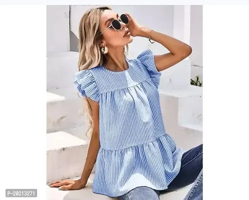 Elegant Blue Cotton Printed Top For Women