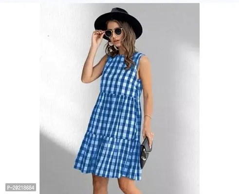 Stylish Blue Cotton Printed Fit And Flare Dress For Women
