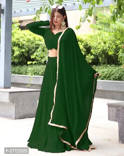 Stylish Green Georgette Semi Stitched Solid Lehenga Choli For Women-thumb0